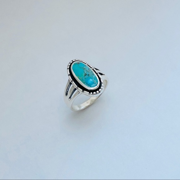 Sterling Silver Oval Genuine Turquoise Ring, Silver Rings, Stone Jewelry - Picture 8 of 12